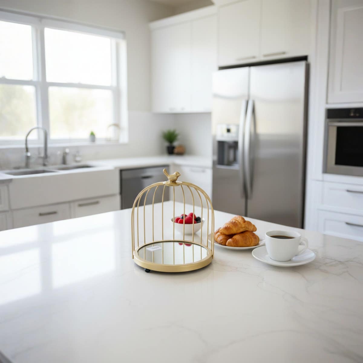 Modern Cake and Biscuit Stand with Mirror, Stainless Steel Base 2 Tier