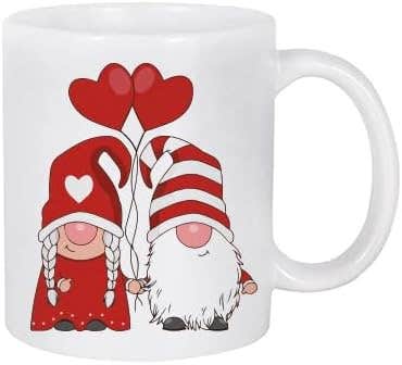 Valentine's Day Ceramic Coffee Mug with Romantic Gnome Couple Design