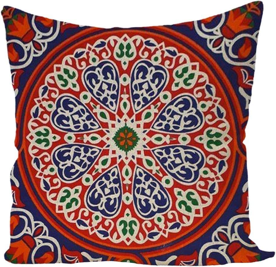 Mandala Pattern Decorative Throw Pillow Cover - Bohemian Style Home Decor - Red Blue Green - 40x40 cm