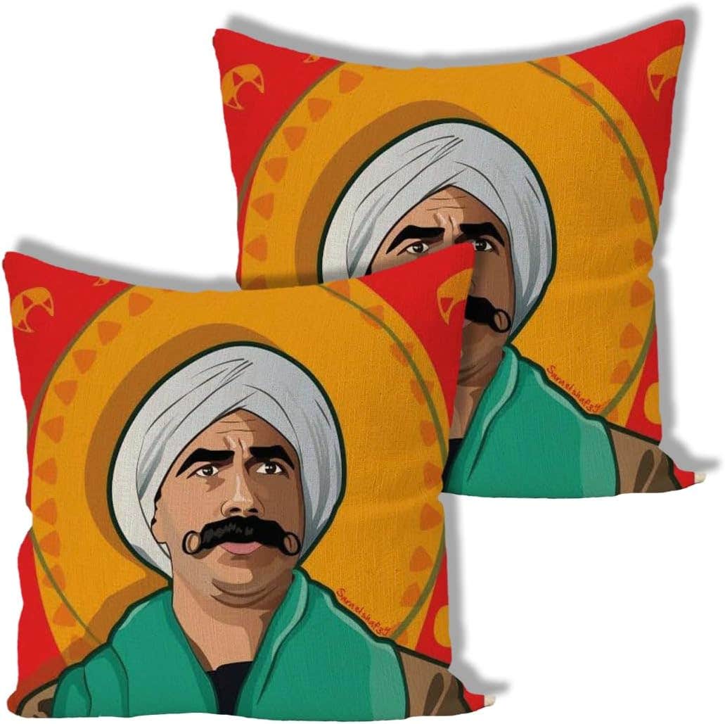 Indian Turban Man Portrait Decorative Cushion Covers, Set of 2 - Red & Orange