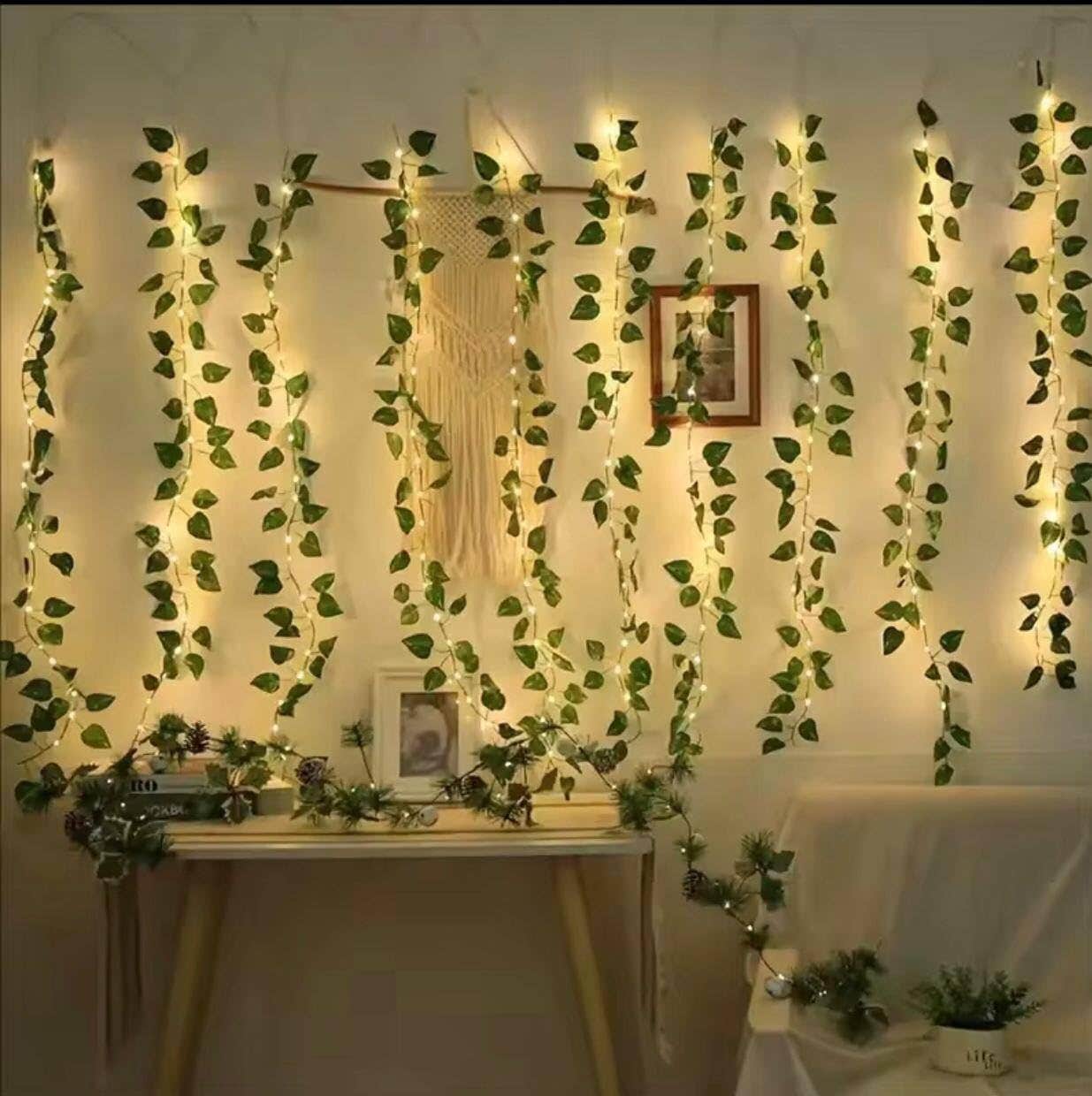 LED Waterfall Curtain with Artificial Plants - Indoor/Outdoor Decor