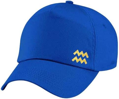 Misriate Classic Blue Baseball Cap with Aquarius Zodiac Golden Logo - Men's Fashion
