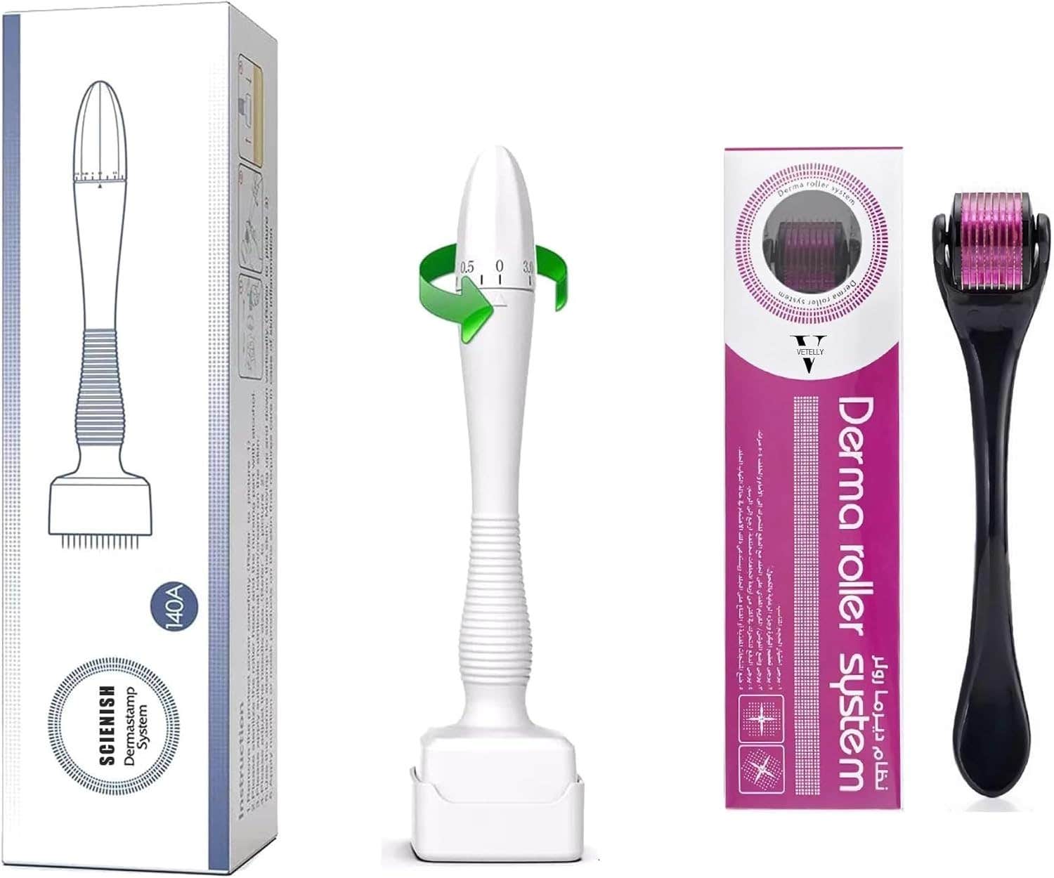 VETELLY Microneedling Derma Stamp + Derma Roller System 0.5mm - Hair Growth