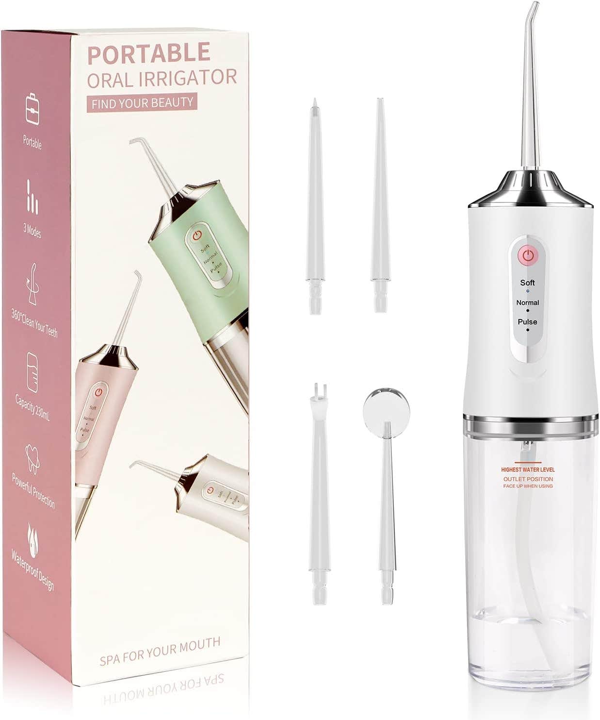 AMZSA Cordless Water Flosser | 3 Cleaning Modes, Rechargeable, Waterproof | Rose Mint