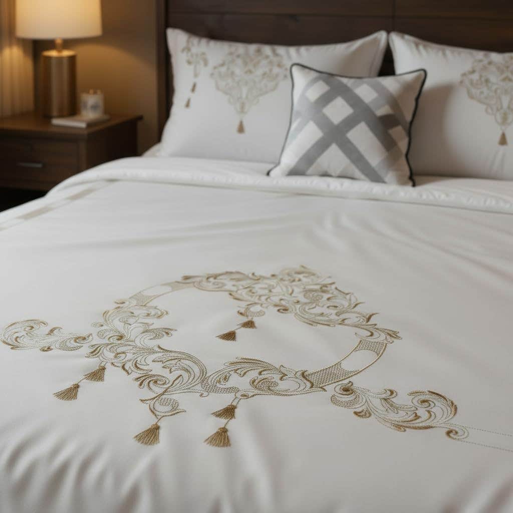 TM HOME 3-Piece Royal Embroidered Cotton Duvet Cover Set - White Gold, 220x260cm
