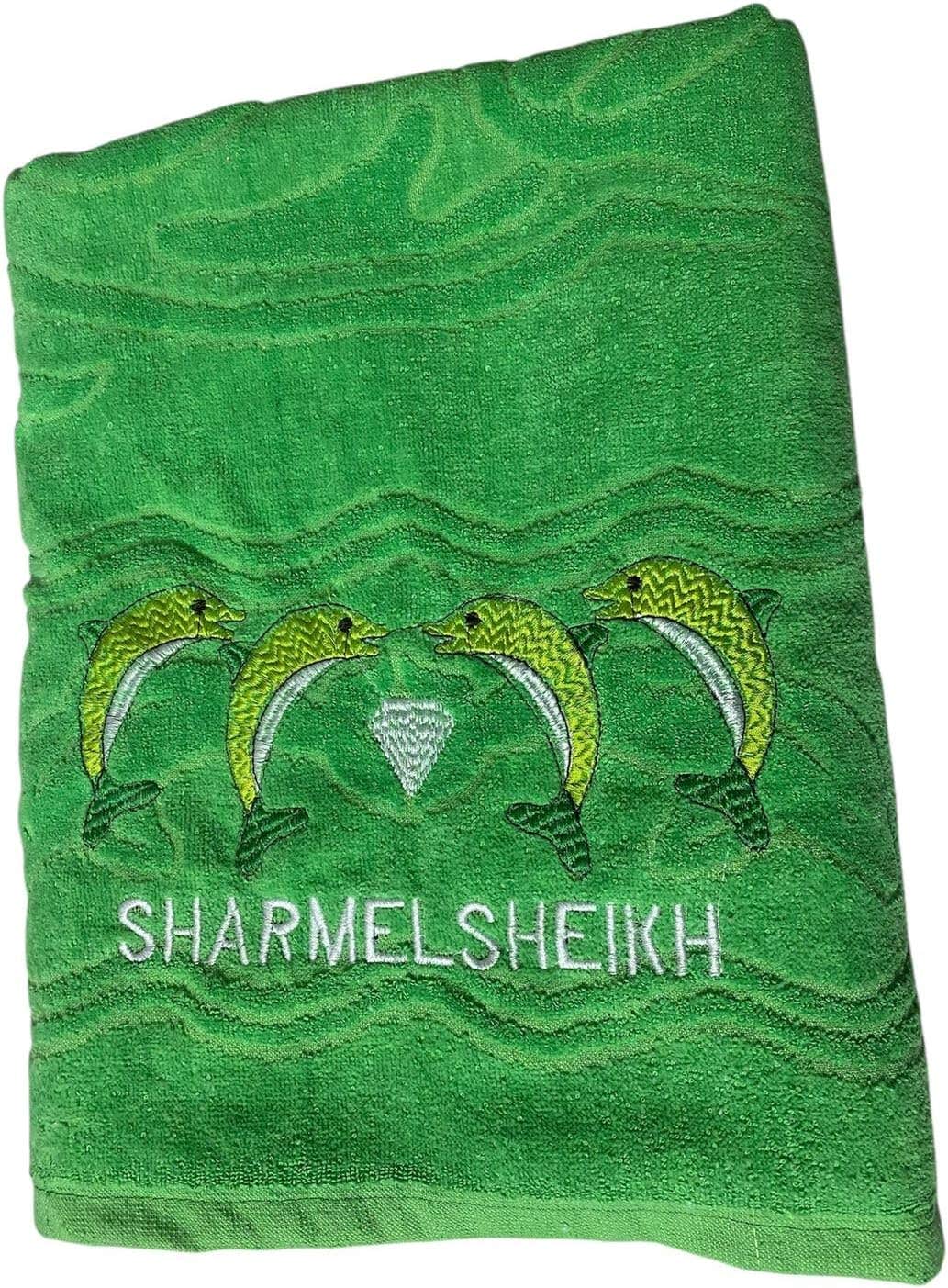 Luxury Green Dolphin Embroidered Cotton Bath Towel - Egyptian Design