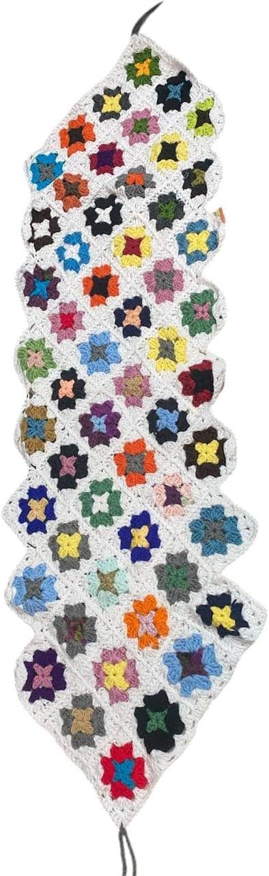 Hand Crochet Floral Doily - Modern Art Home Decor Piece - White Wool with Colorful Flowers - 40cm
