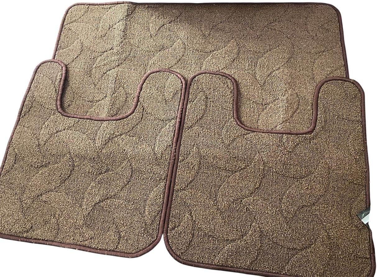 Brown Interlocking Bath Mat Set - 3 Pieces | Non-Slip Mesh Base | Soft & Durable | Bathroom Rug Kit