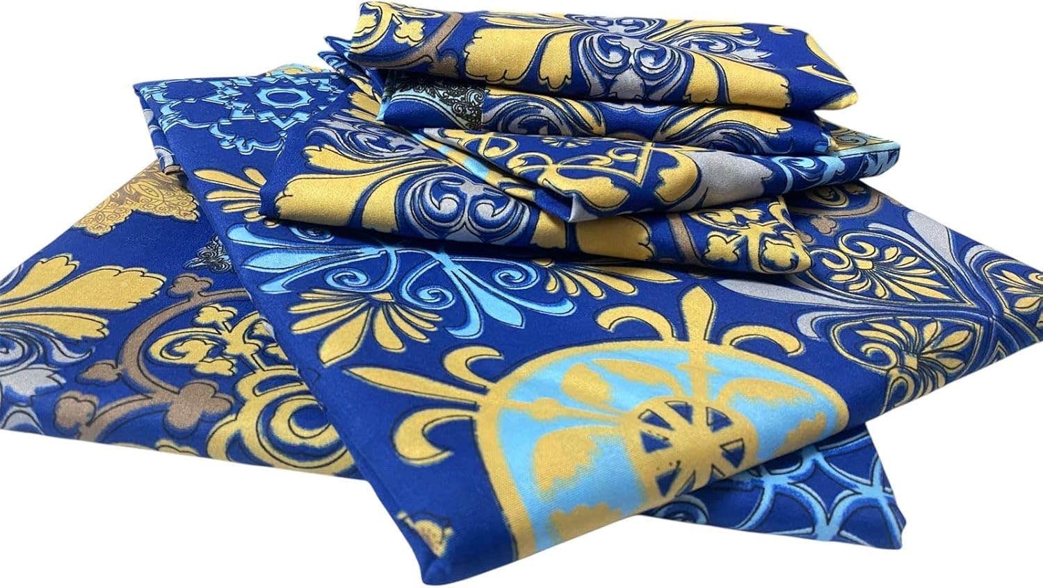 Luxury Classic Blue and Gold Bedspread Set - King Size