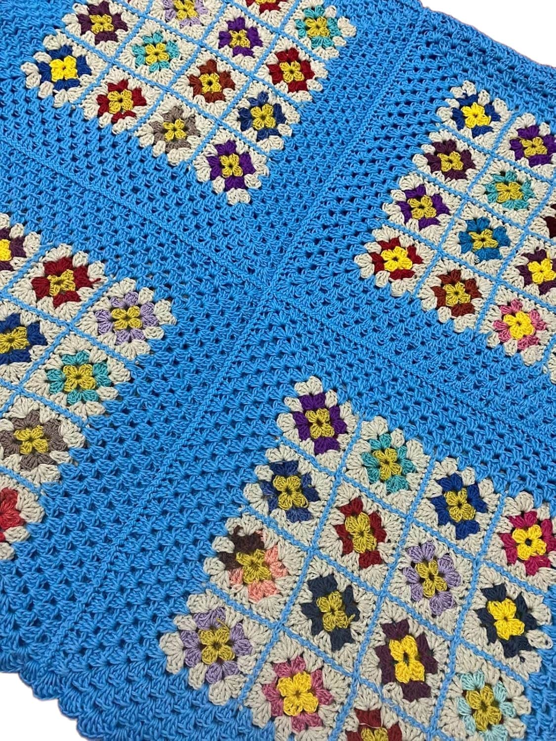 Handmade Crochet Placemat, Multicolor Floral Design, 150x150cm Cotton Yarn