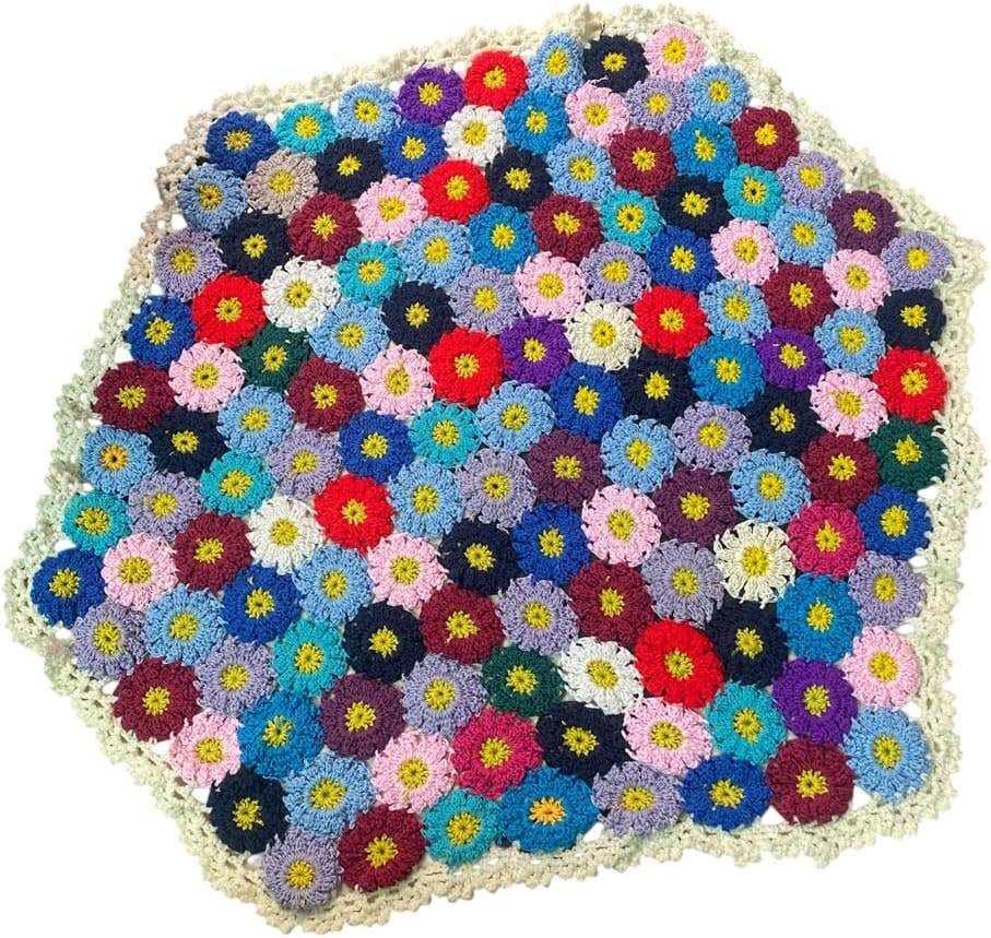 Handmade Crochet Floral Tablecloth | Multicolored Daisy Pattern | 100cm Diameter | Turkish Cotton
