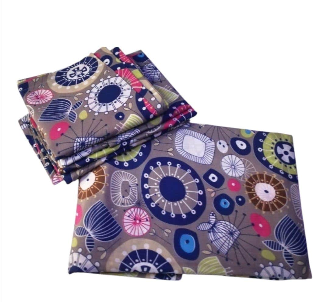 Modern Geometric 5-Piece Bed Set - Grey/Blue/Pink - Soft Cotton/Polyester - 240x220 cm