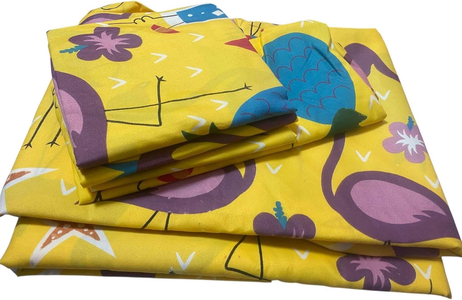 Double Bed Sheet Set, 100% Cotton Floral Yellow, 2 Sheets + 4 Pillows