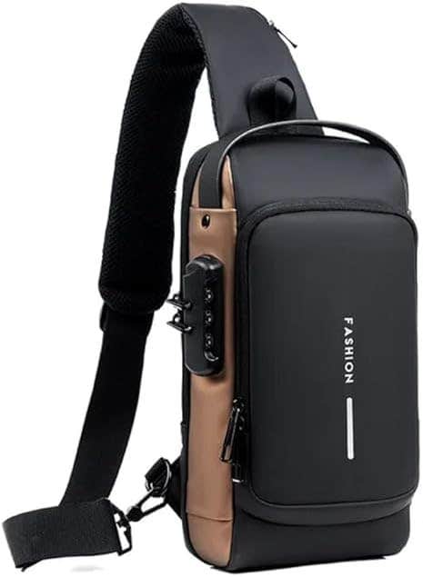 Waterproof Crossbody Bag for Men - Fully Imported, Anti-Theft Security Lock, Versatile Fashion and Comfortable Design Grey * Brown