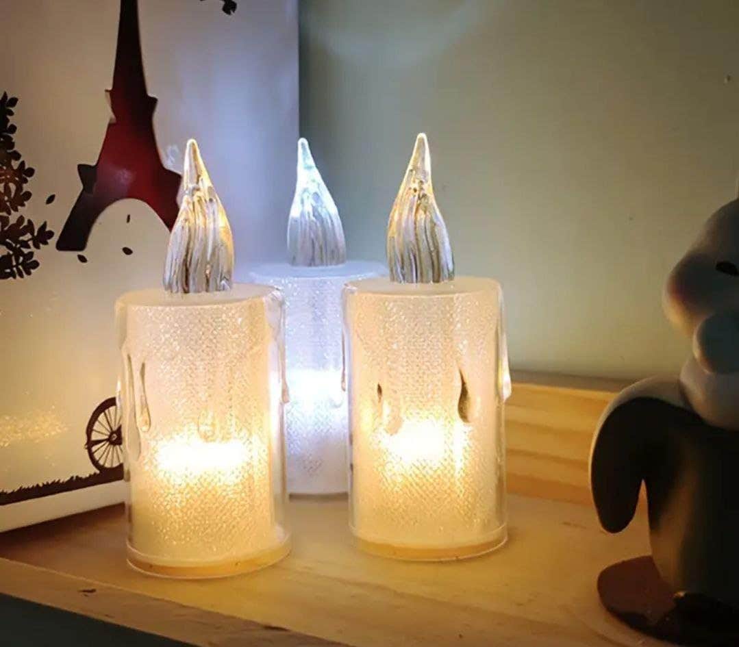 LED Flameless Candle Lights, Set of 3, Battery Operated, Warm White Glitter Finish, Decorative Candle Lamps