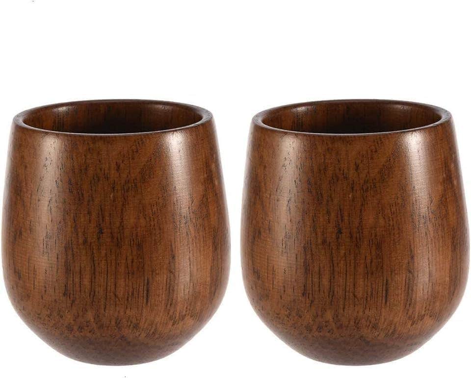 Egypt Antiques Set of 2 Wooden Tea Cups, Unbreakable, Handcrafted, Round Design for Home and Office Décor