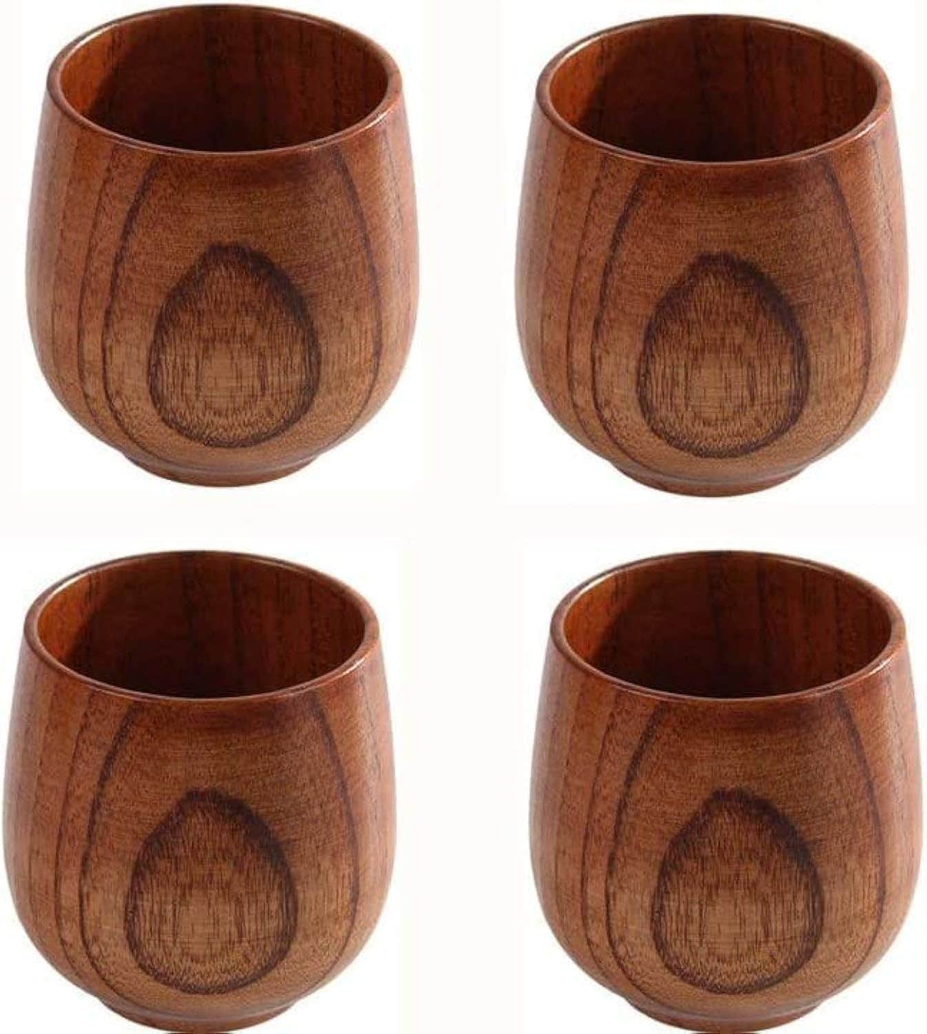 Egypt Antiques Sarsua Premium Quality Natural Wood Tea Cup Wood Mug for Tea Coffee Cold Drinks 4 Pieces