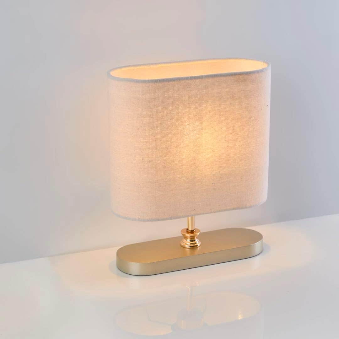 Modern Gold Table Lamp with Ivory Lampshade - Elegant Curvy Design - Aluminum Base - Nagafa Shop