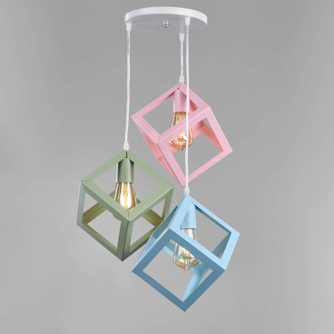Nagafa Shop Multicolor Cube Pendant Light Fixture - Modern Metal Design
