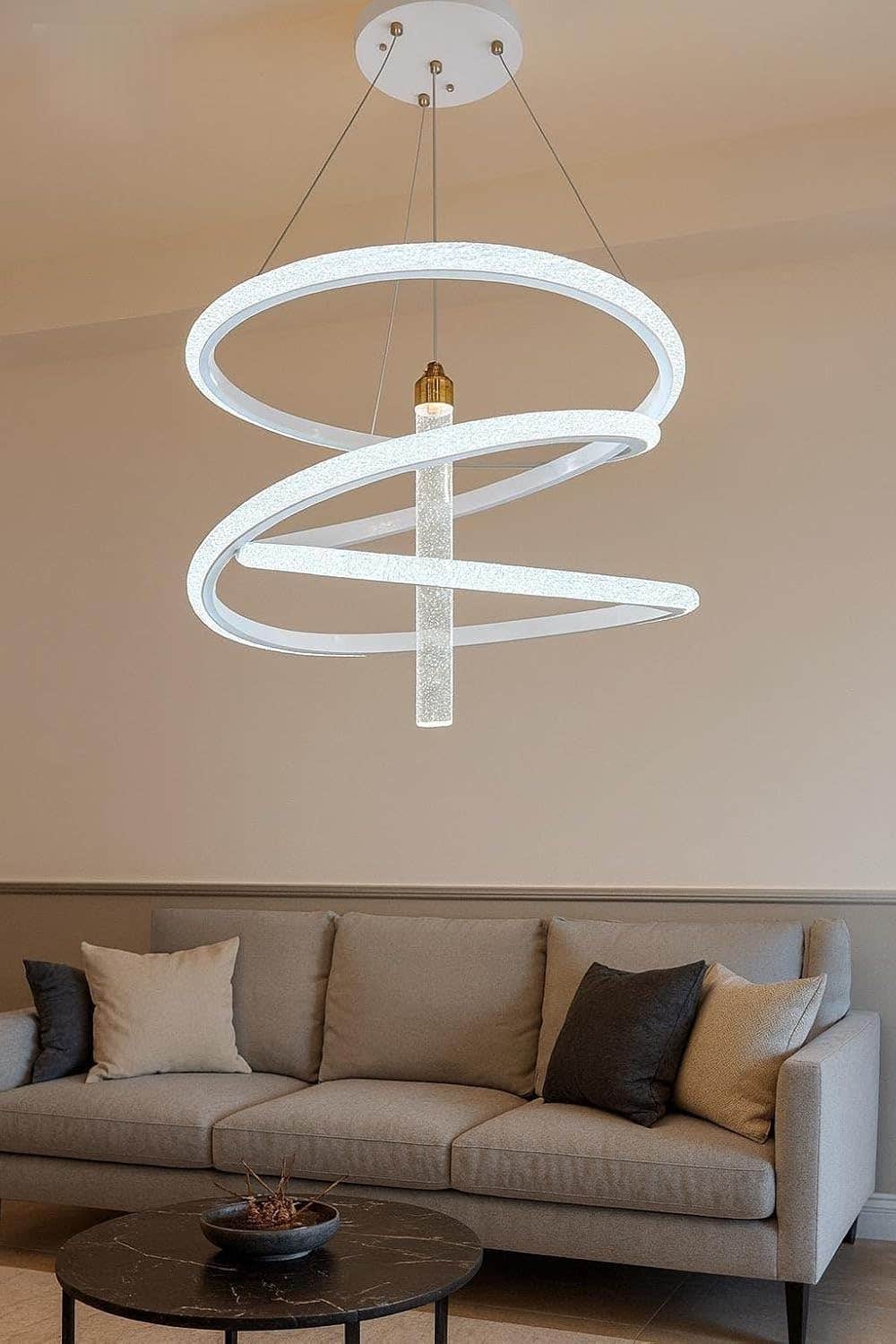 Modern White LED Ceiling Chandelier - Adjustable Cord - Elegant Design - Generic - Gold Accents