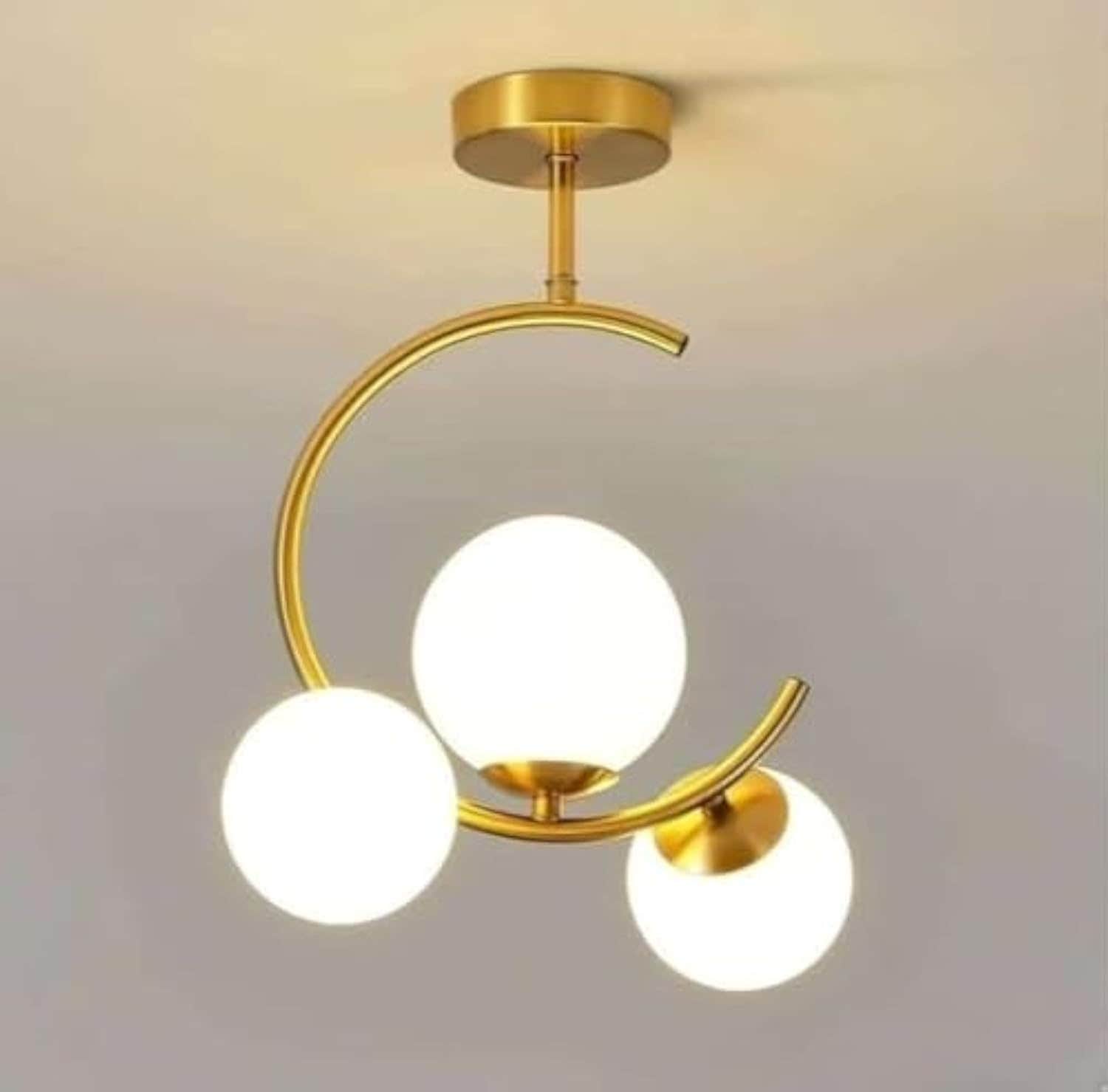 Modern Gold Triple Pendant Light Fixture - Semi Flush Mount - Generic Brand - Traditional Style - Living Room