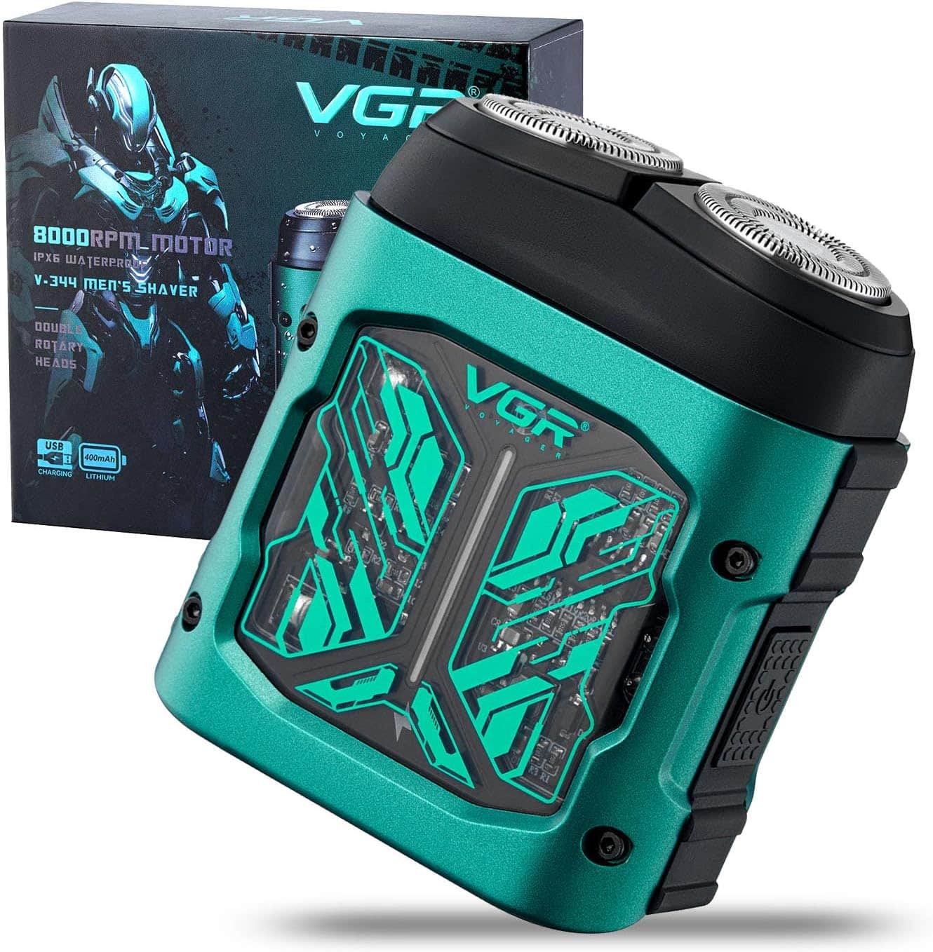 VGR 344 Mini Portable Electric Shaver for Men, USB Charging, Waterproof, Green