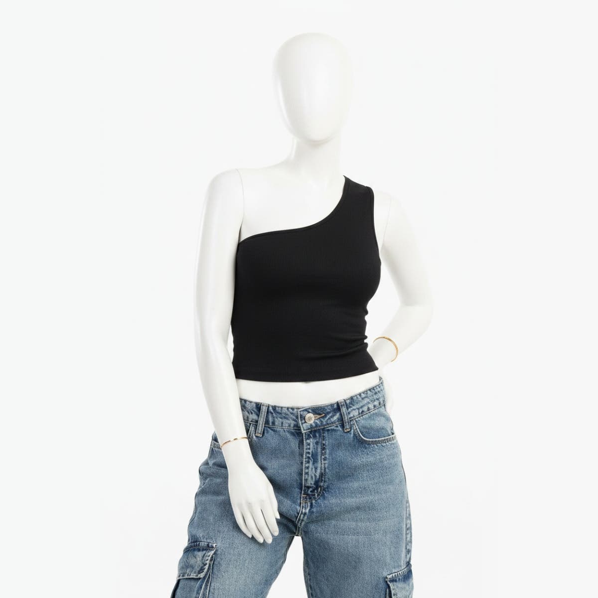 Carinawear One Shoulder Cropped Top - Microfiber Ribbed Slim Fit