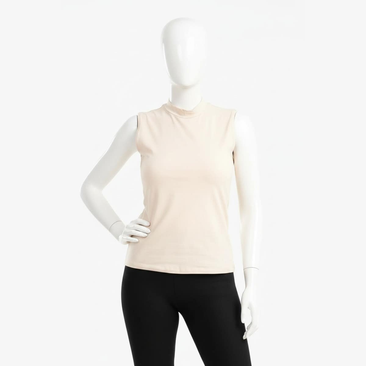 Carinawear High Neck Slim Fit Top | Solid Print Sleeveless Style