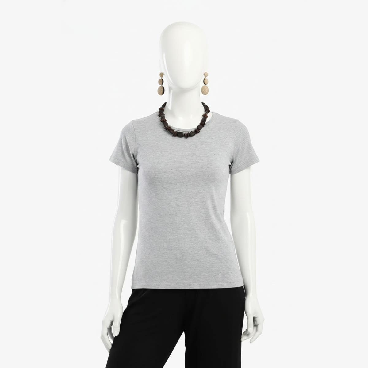 Carina Round Neck Solid Top - Cotton Short Sleeves - Women's Fashion