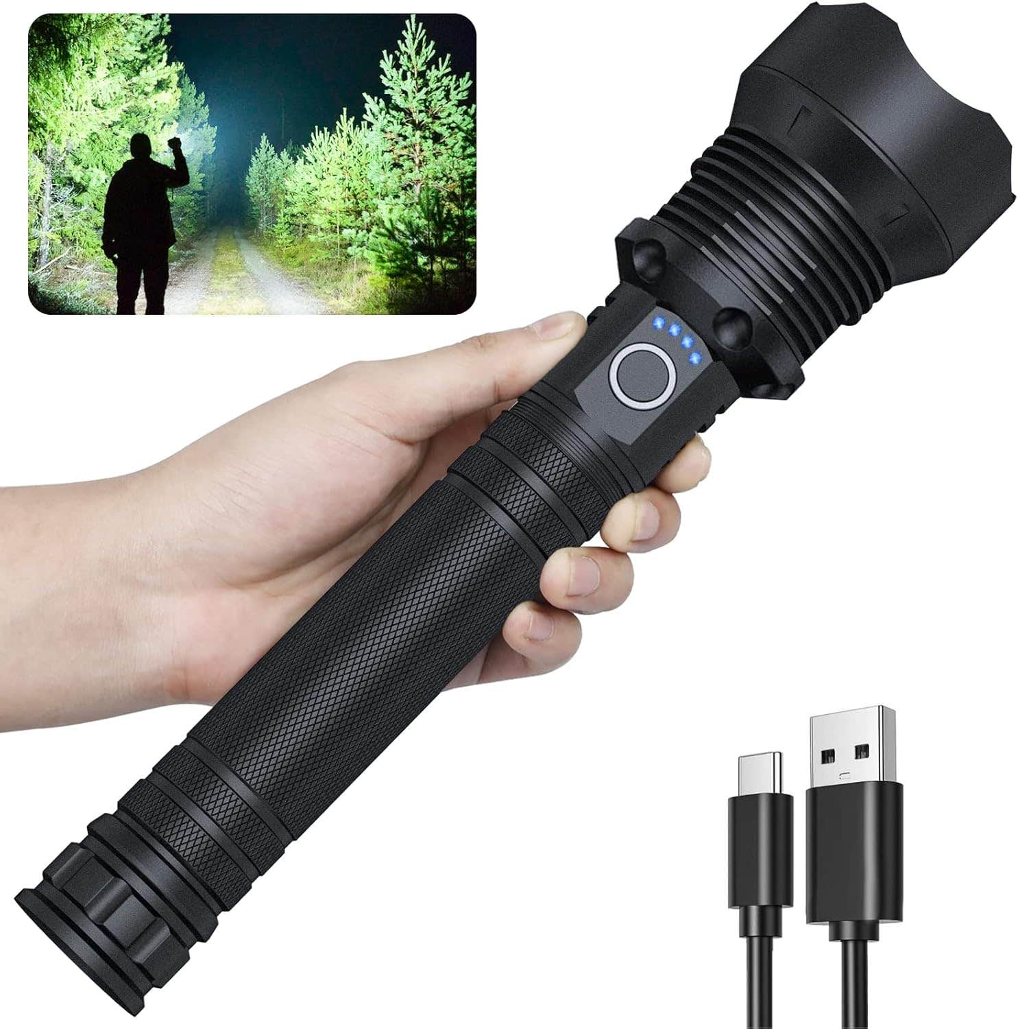 NiaoChao 90000 Lumen Rechargeable LED Flashlight, 3 Modes, Waterproof