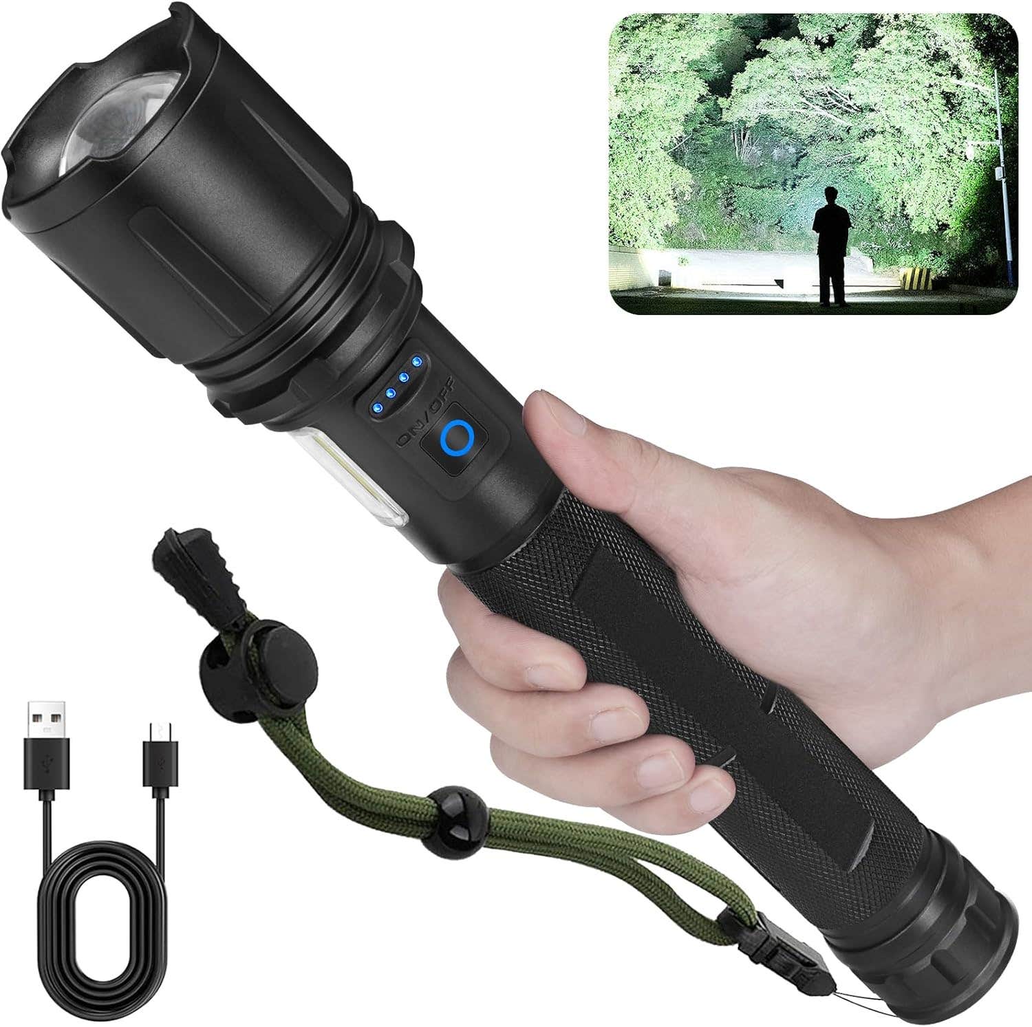 Cinlinso Rechargeable Flashlight, 990,000 Lumens, 7 Modes, IPX6 Waterproof