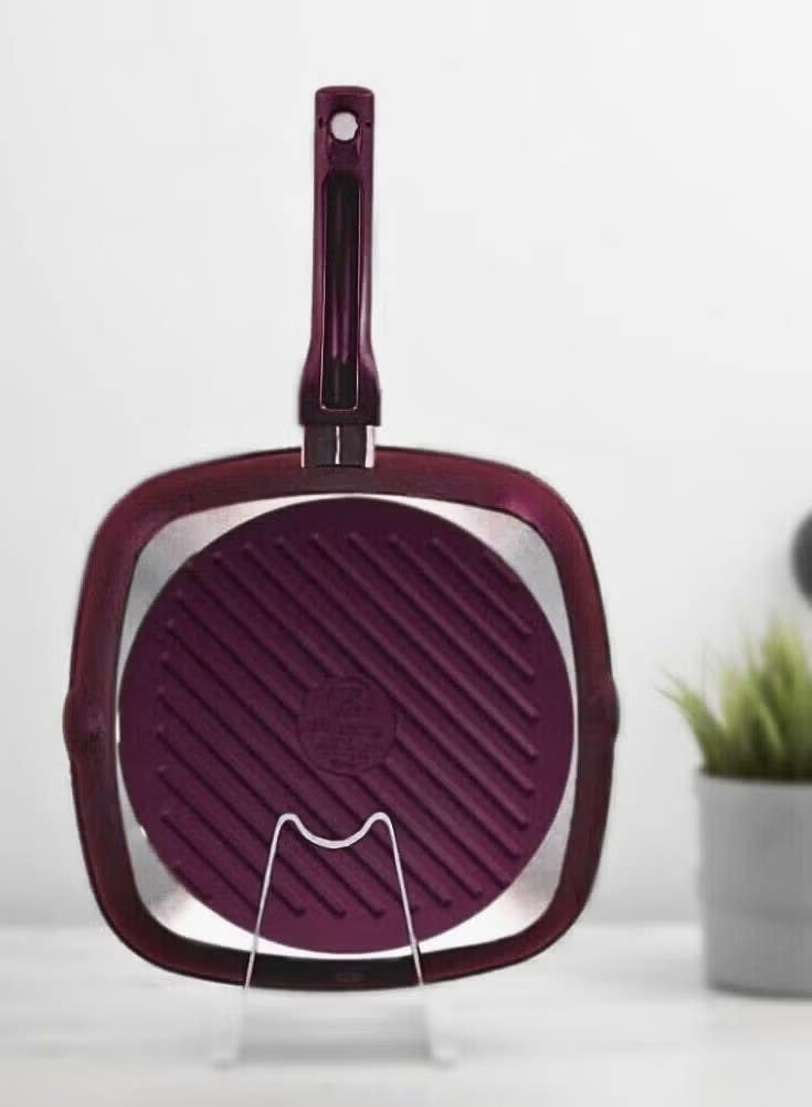 Bianca 28cm Granite Grill Pan - Burgundy, Non-Stick Aluminum