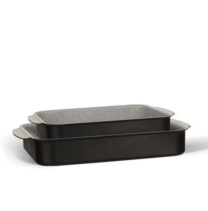 Bianca Granite Rectangle Tray Set - 2-Piece 30-35cm, Black