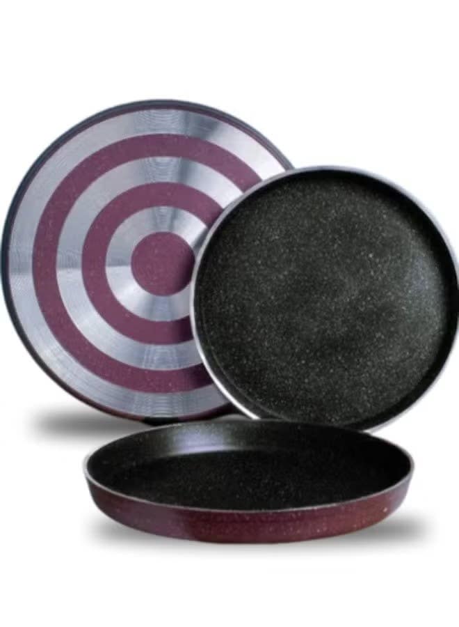 Bianca Non-Stick Granite Pizza Tray Set - 3 Pcs, Red, 26-28-32cm