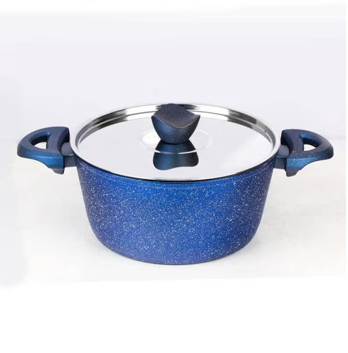 Bianca 20cm Blue Granite Pot - Non-Stick, Heat-Resistant Bakelite Handle