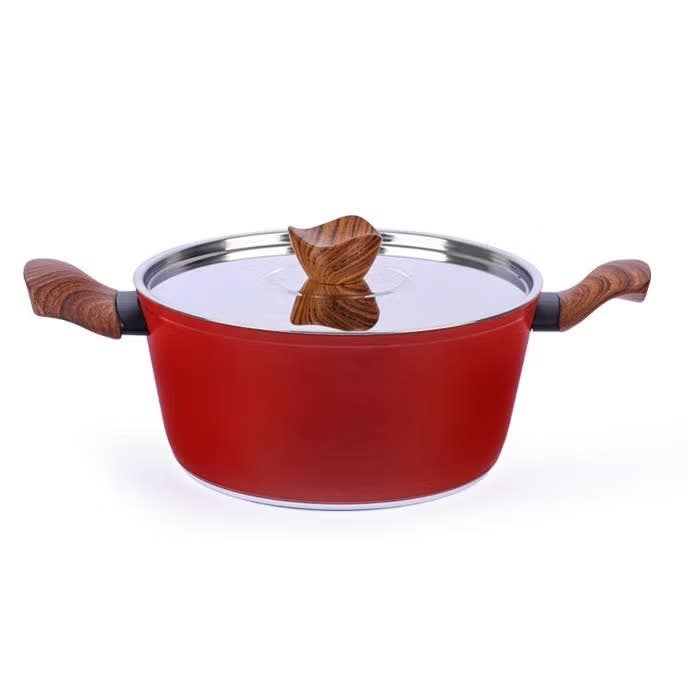 Bianca 24cm Red Granite Pot - Non-Stick, Even Heat Distribution