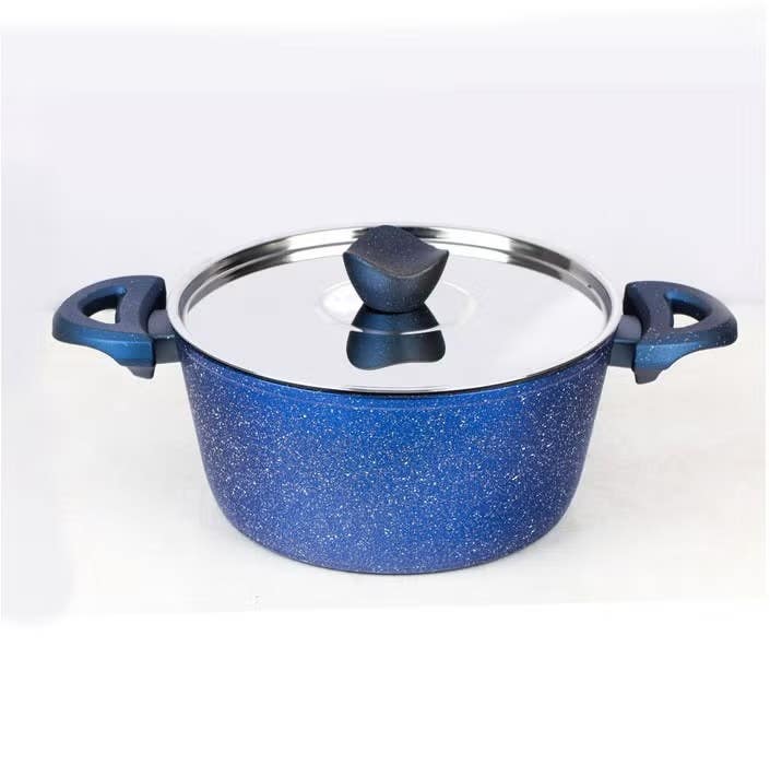 Bianca 24cm Blue Granite Pot, Non-Stick Coating, Even Heat Distribution