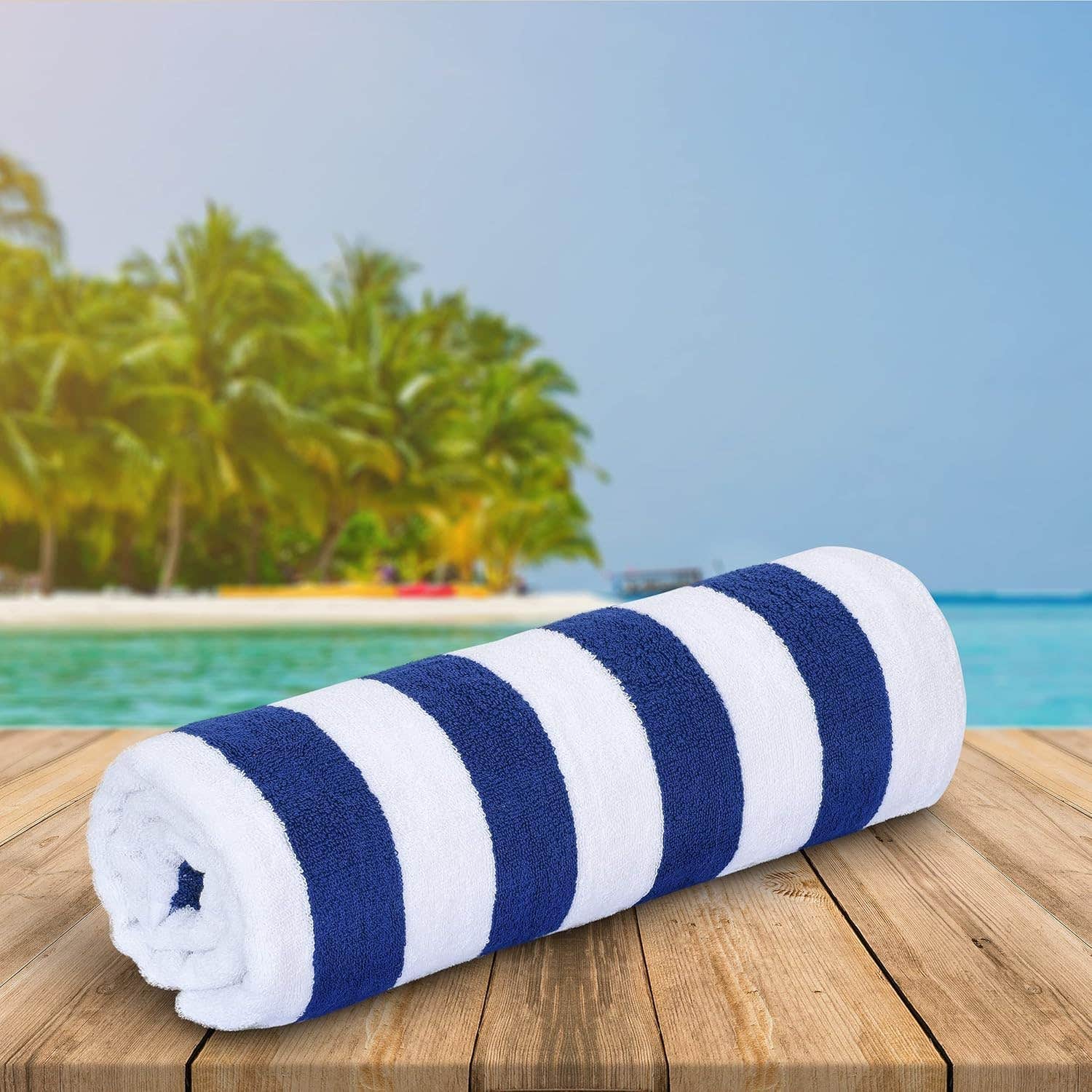 Large Beach Towel 100% Cotton - Quick Dry, Blue & White - 100x200 cm