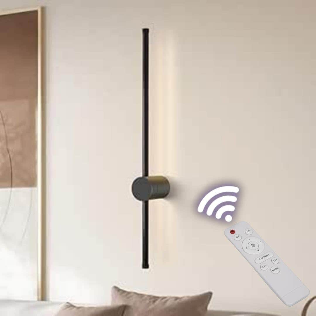 Modern Black Metal Wall Lamp 60cm - 3 Light Levels (Warm White, White, Mixed) - Remote Control by Light Square.