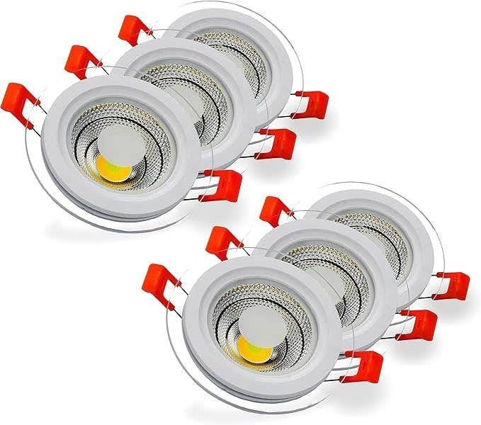 , 3 Lighting Colors in One Spotlight, 6 watt LED Ceiling Spotlight with Round Glass Frame (6 Pieces)-Light Sqaure