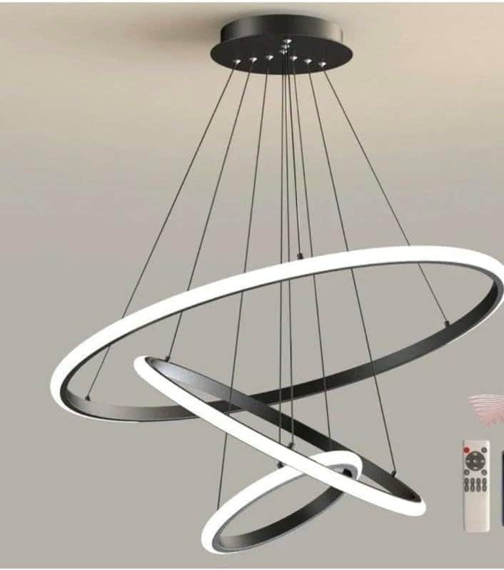 Modern Black LED Ceiling Lamp with Remote Control - 3 Lights