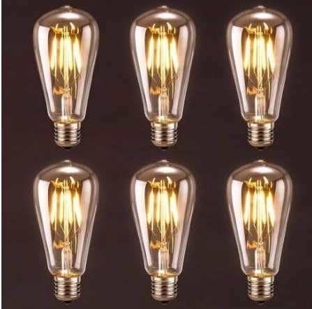 6-Pack Vintage Edison LED Filament Bulb ST64 E27 | 4W Warm White | 450lm | Amber Glass