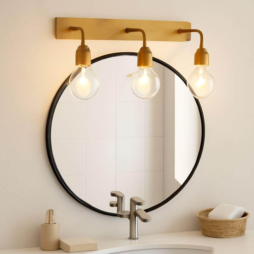 Modern 3-Light Bathroom Vanity Light Fixture, Gold Brass Finish, Globe Glass Shades
