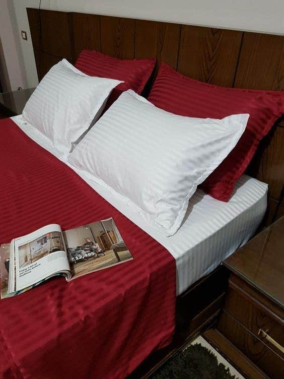 Generic Two Tone Striped Bed Sheet Set - 6 Pieces - Red&White Polycotton - Breathable Hotel Style