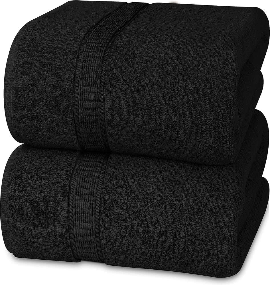 Luxurious 100% Cotton Bath Towel Set - Large Size - High Absorbency - Black