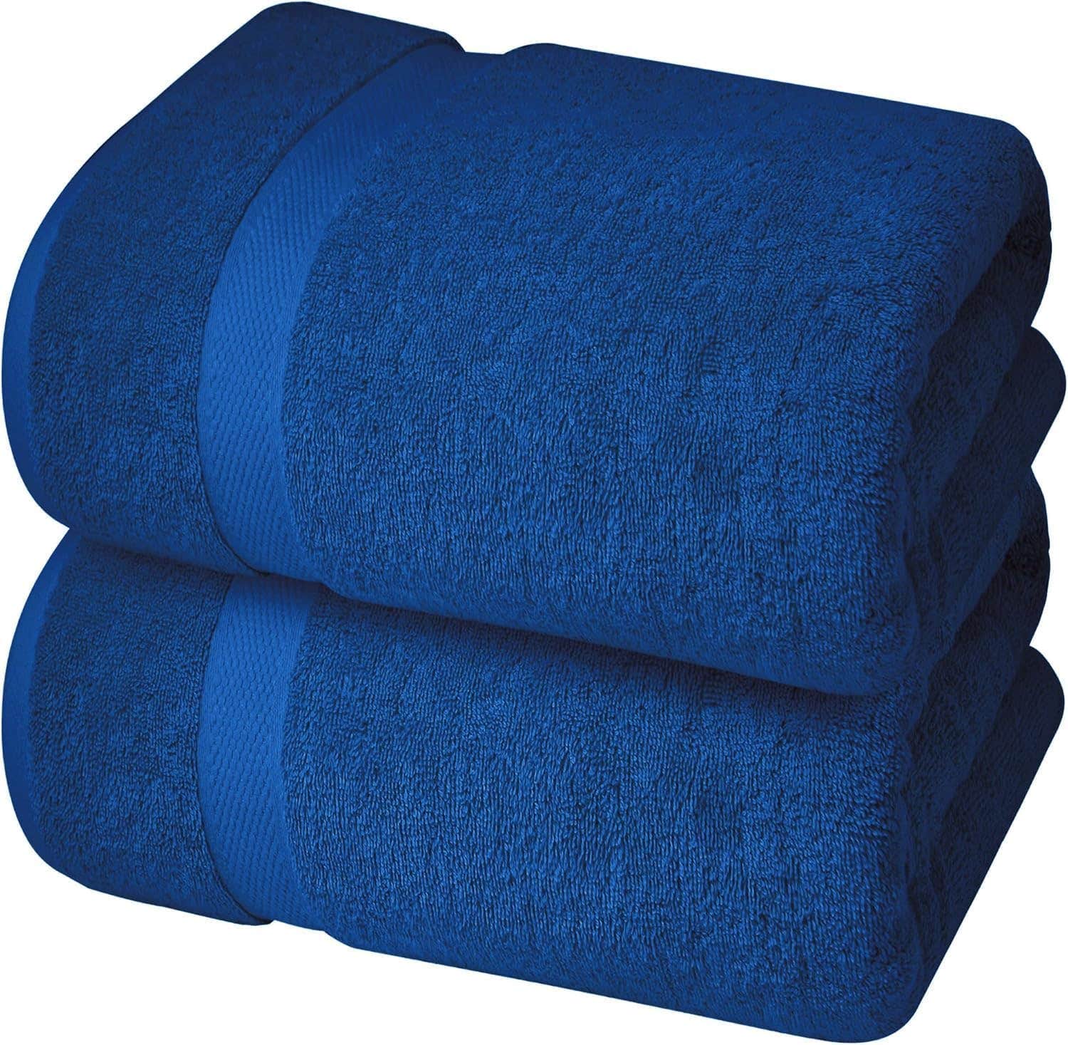 Luxury Navy Cotton Bath Towels - Set of 2, Large Size, High Absorbency