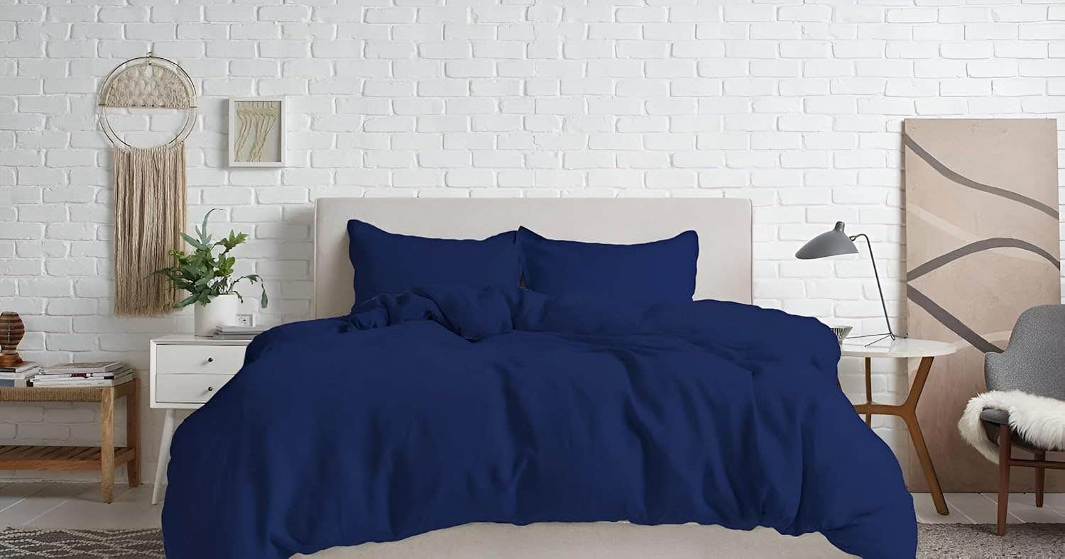 Cotton Duvet Cover Set - Navy Blue - 3 Pieces - 240x260 Size