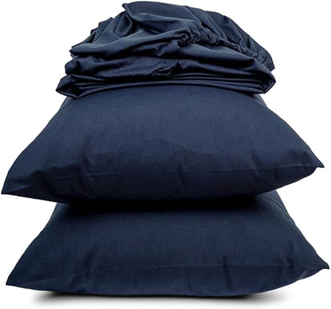 Generic Navy Polycotton Sheet Set - 4-Piece - (160 * 200) - Elastic Fitted - Comfortable & Durable