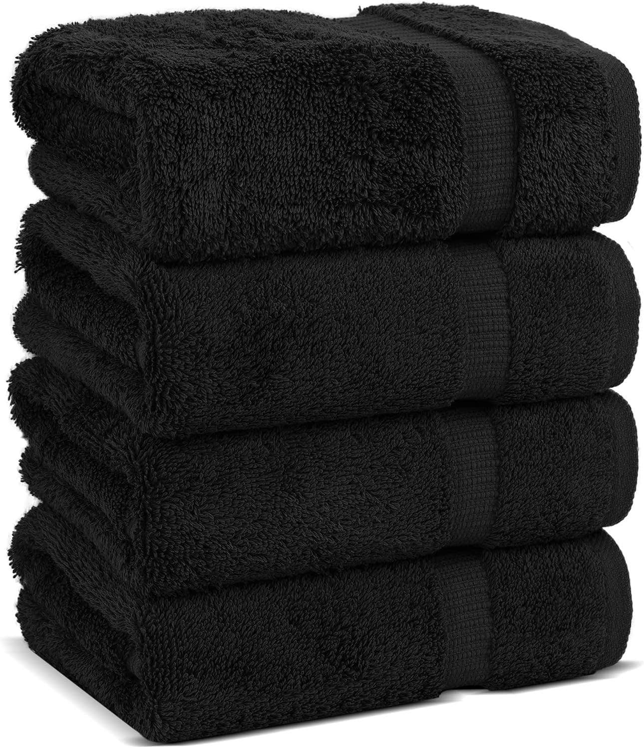 Luxury Cotton Bath Towels Set - Pack of 4, Large Size, High Absorbency, Bright Colors - Black