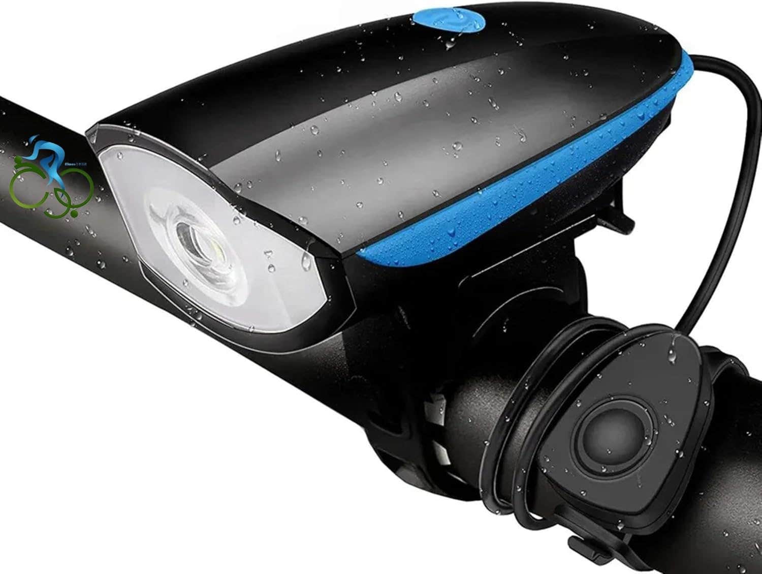 USB Rechargeable Bicycle Front Light with Horn - 250 Lumen LED, Waterproof, Adjustable Brightness